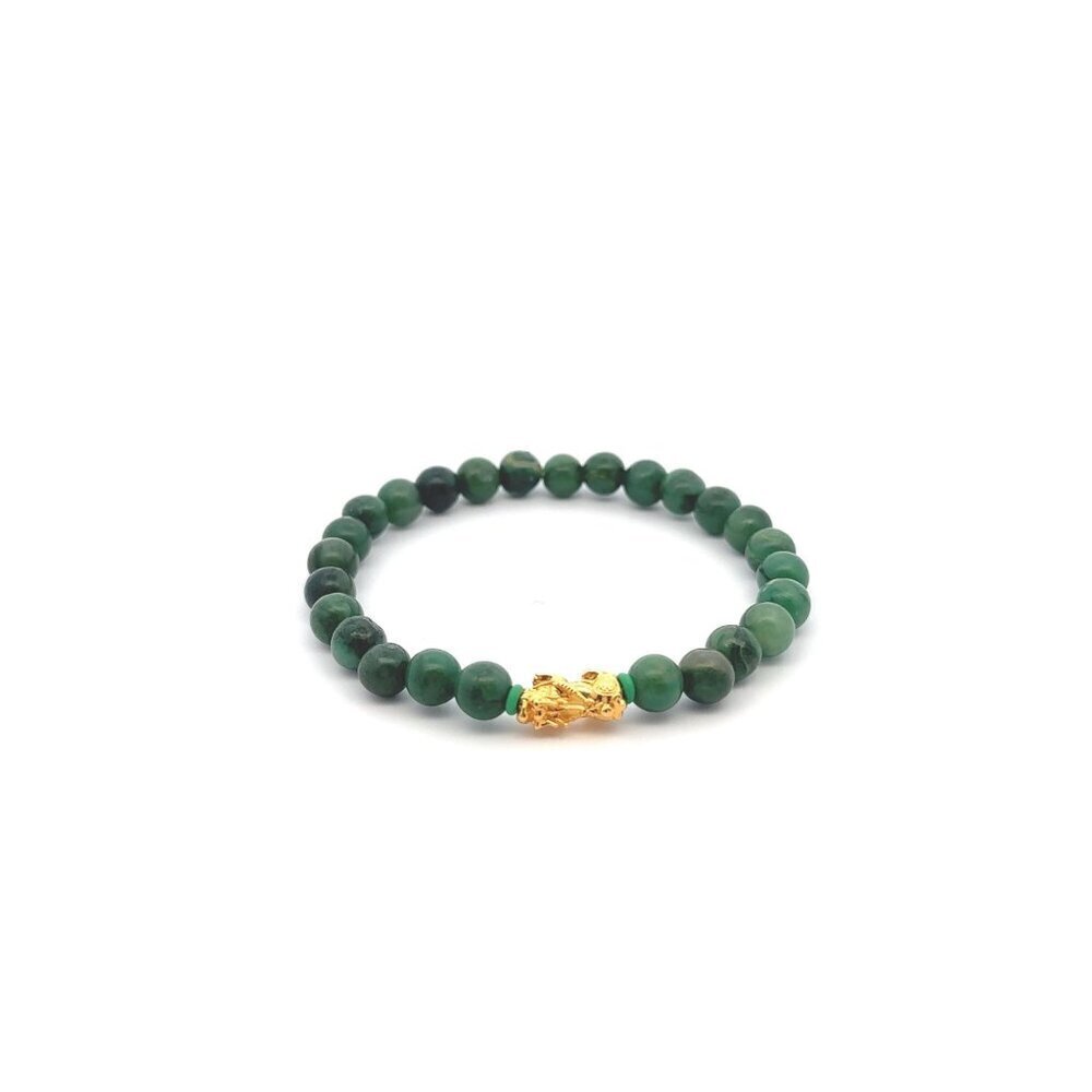 18K Gold Pixiu Piyao Lucky Charm Bracelet Natural African Jade Gemstones 6mm